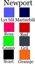 Farger Newport: Lys blå, marineblå, rosa, rød, grønn, grå, svart