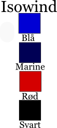 Farger isowind: Blå, marineblå, rød og svart