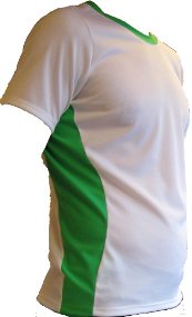 Hvit t-skjorte med grønne sider.